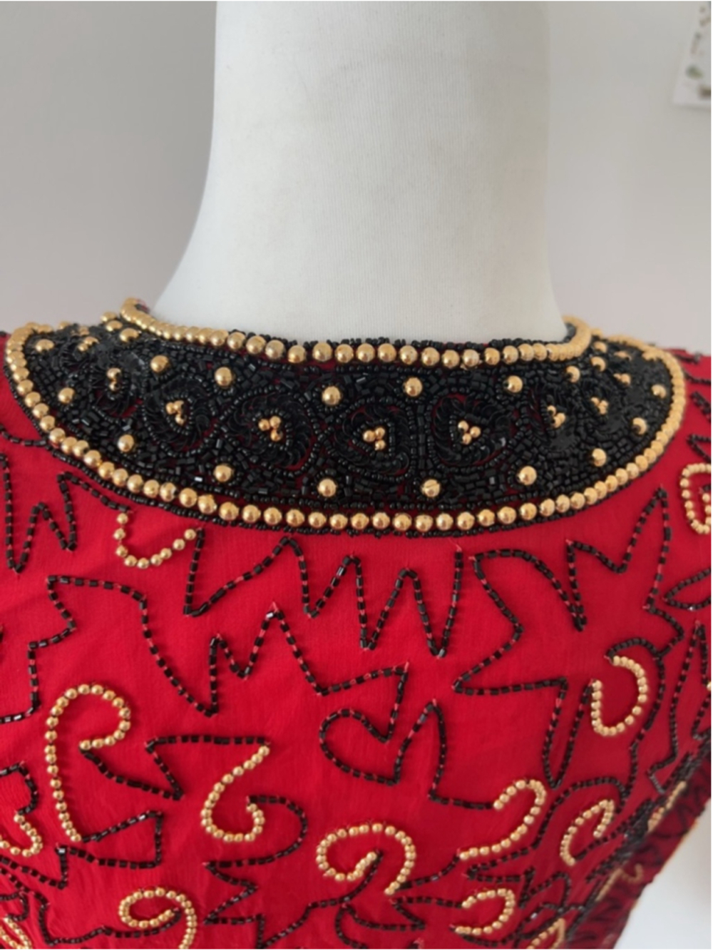 Vintage Lawrence Kazar Red Beaded Jacket Gold Embellished Evening Bolero XL - Picture 14 of 14